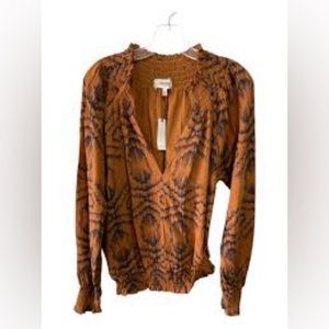 Porridge Clothing Anthropologie Brown and Navy Abstract Peasant Top Size L